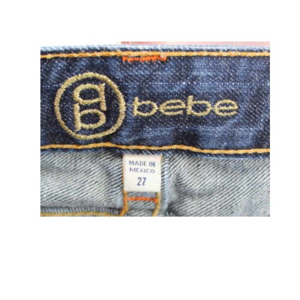Bebe Distressed Flare Jeans Women's 27 Medium Wash Low Rise Pocket Bling 90s - Picture 5 of 6